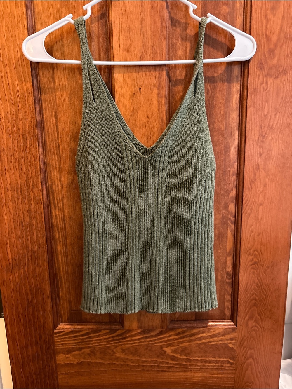 Pilcro Olive Ribbed V-Neck Knit Tank Top